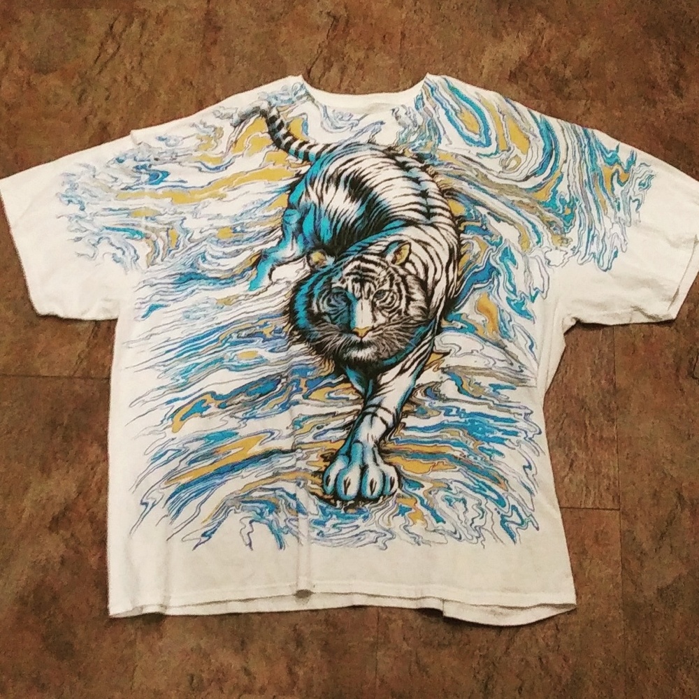 Vintage 90s Liquid Blue Tiger Shirt 3XL